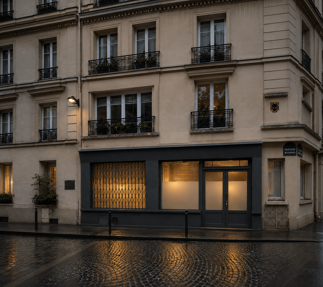 Façade de l'espace pétrichor, Passage Basfroi, Paris 11e